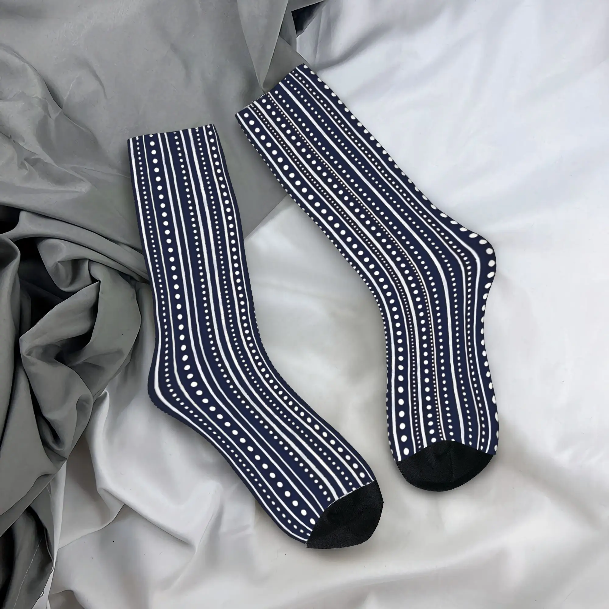Bamako Textured Stripes And Dots Vertical  In Nautical Navy Blue And White   Stockings Couple  Socks Medium Soft Korean Socks