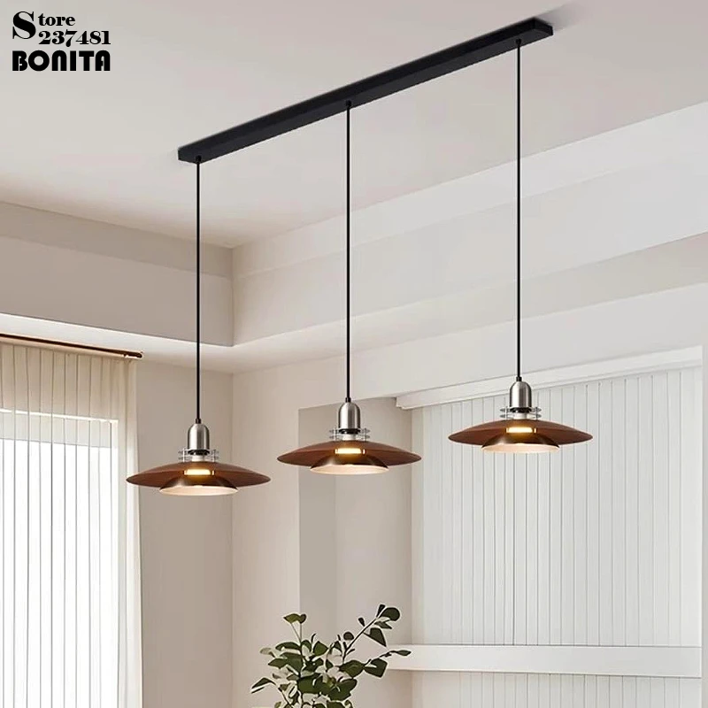 3 Heads UFO Chandelier - Retro Industrial Hanging Light for Restaurant, with Walnut Iron & Brushed Nickel, Includes 3-Color Bulb
