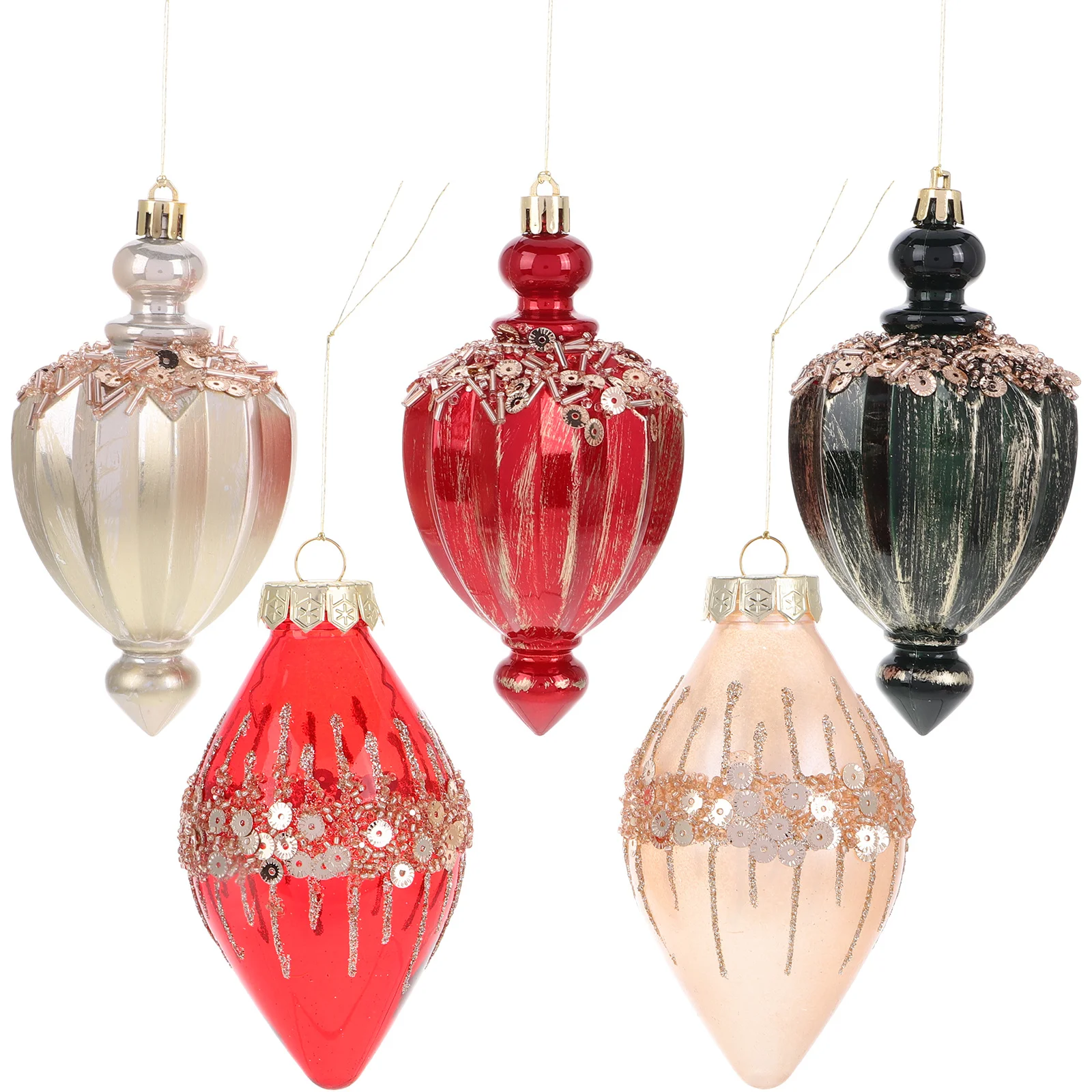 

5Pcs Shaped Christmas Tree Ornaments Water Drop Spiral Design Festive Holiday Decorations Unique Hanging Pendant Set for Xmas