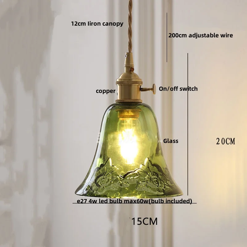 IWHD Nordic Moderne LED Hanglampen Koffie Woonkamer Balkon Groen Glas Koperen Knop Schakelaar Hangende Lichtarmatuur Luminaira