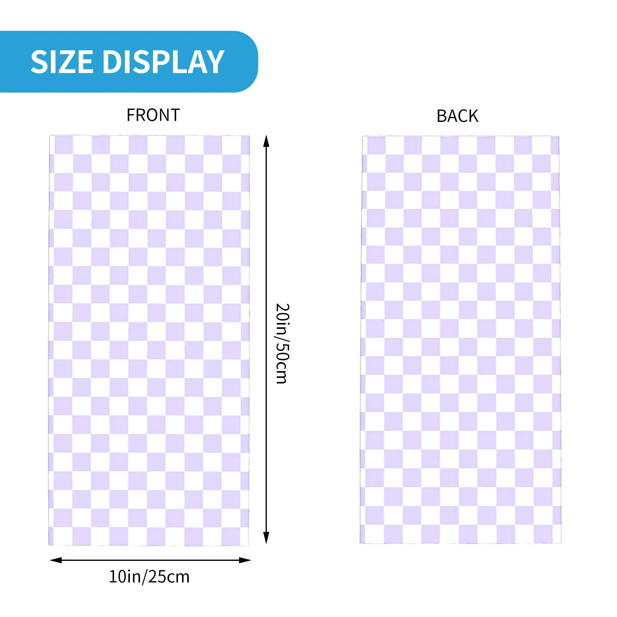 White and Pale Lavender Violet Checkerboard Bandana Neck Cover Printed Wrap Scarf Face Mask Hiking Fishing Unisex Breathable
