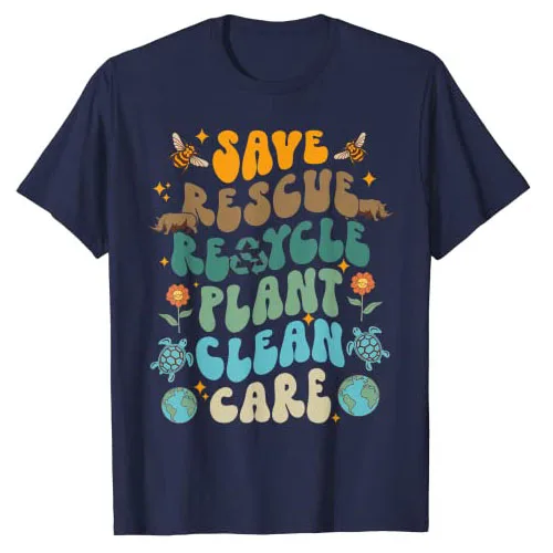 Retro Groovy Save Bees Rescue Animals Recycle Fun Earth Day T-Shirt Funny Letter Print Saying Graphic Tee Tops Mother's day Gift