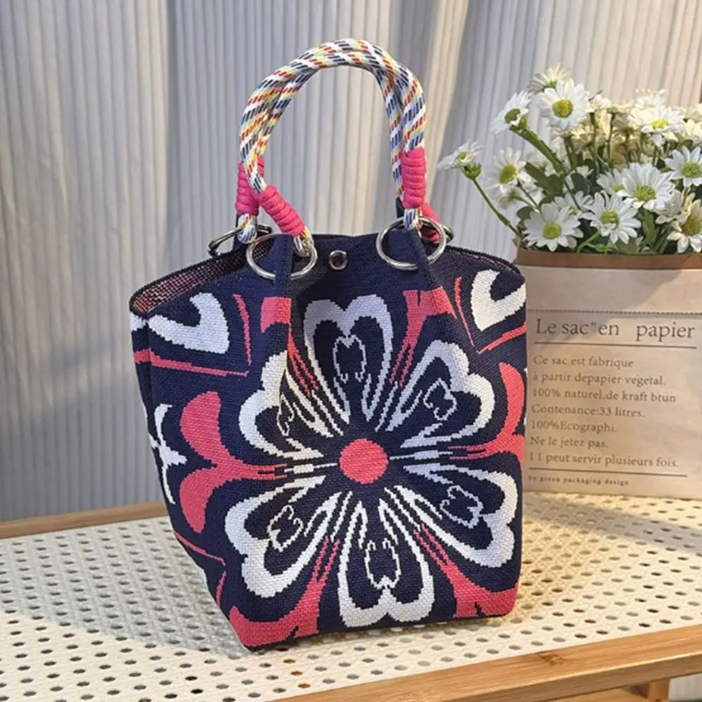 Mode Cartoon Gestrickte Eimer Tasche Handarbeit Gewebt Ring Schnalle Schulter Tasche Große Kapazität Handgelenk Tasche für Frauen Mädchen