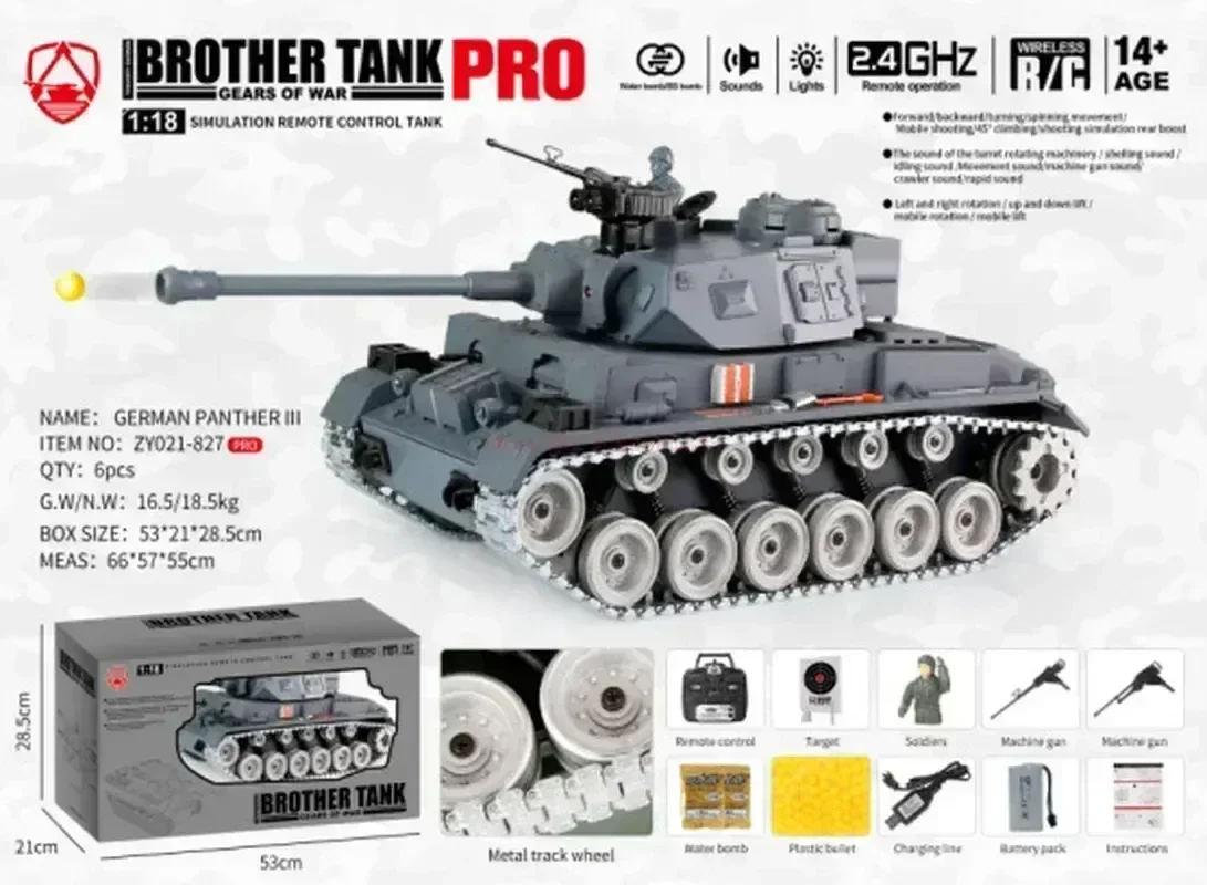 2024สินค้าขายดี RC Dll827 1/18 German lll โลหะสามารถควบคุมระยะไกลได้แทร็กทางวิบากปีนรถของเล่นของขวัญเพื่อความสนุกสนานสำหรับเยาวชน