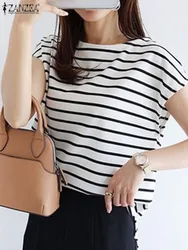 ZANZEA Fashion Summer Striped Blouse Women Elegant Short Sleeve OL Work Tops Korean Stylish Party Blusas Female Casual Shirt