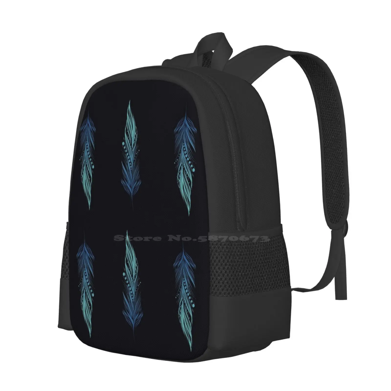 Blue Feathers Pattern Hot Sale Schoolbag Backpack Fashion Bags Blue Feathers Pattern Feather Pattern Blue Pattern Brushed