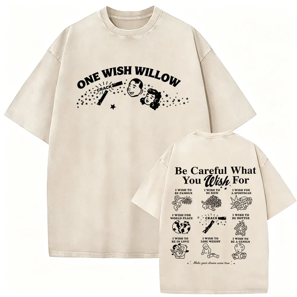 Washed Vintage Horror Movie Obsession One Wish Willow Be Careful What You Wish for T-shirt Men Women Casual Oversized T Shirts
