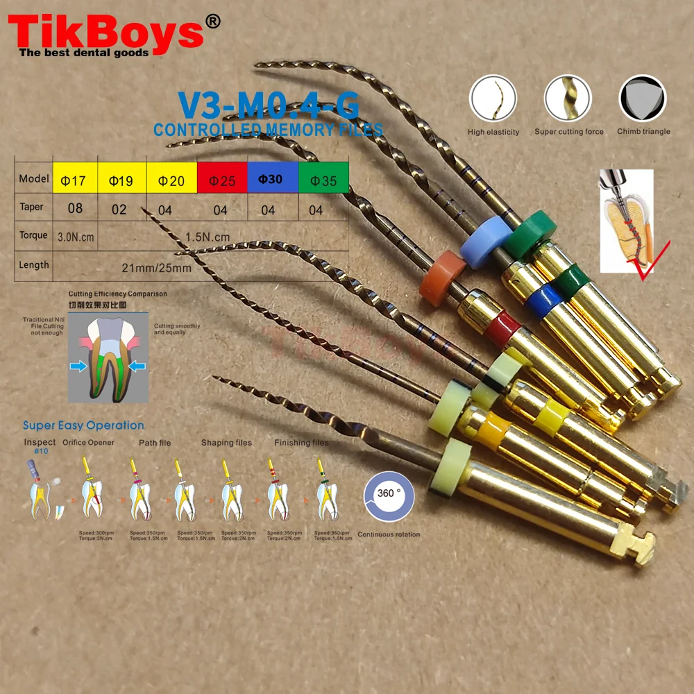 25mm Dental Endodontic Files V3-M System Super Elastic Endo Root Canal Rotary File Thermal Activation Engine Use Teeth Cleaning