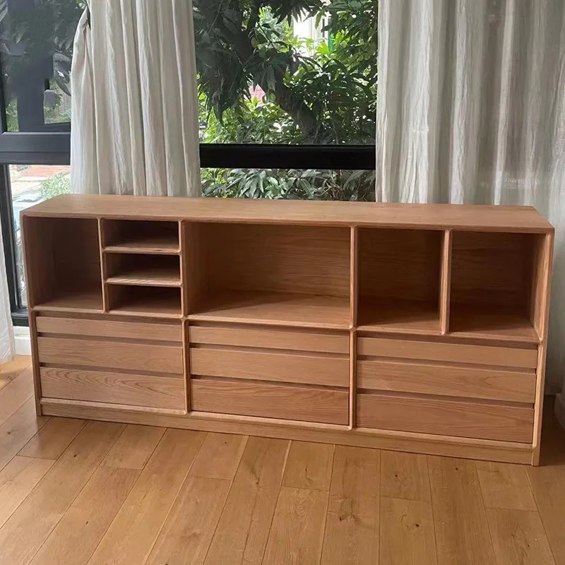 Solid wood bookcase Home study Multifunctional floor storage locker Oak cherry wood Bookshelf with drawers