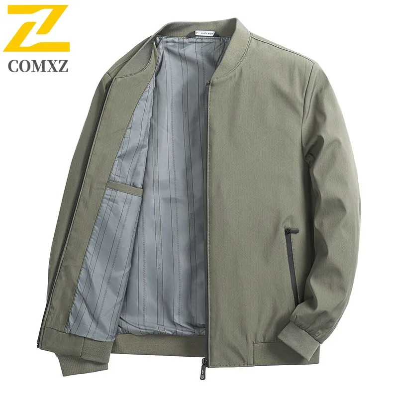 

COMXZ 2024 Mens Autumn Jacket Stand Collar Loose Fit Windproof Warm Business Casual Coat Middle Aged Dads Fashion Outerwear