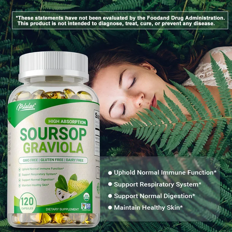 Soursop Graviola Capsules - Support Respiratory System, Immune Function, Promotes Digestion and Cell Health