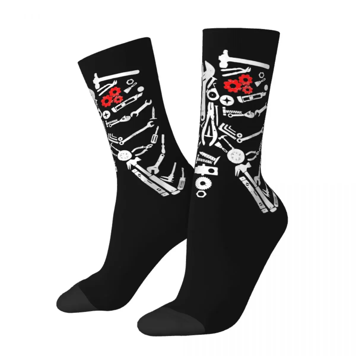 Autumn Winter Fashion Men's Women's Mechanic Skeleton Craftsman Mechanic Tools Halloween Socks Breathable Basketball Socks