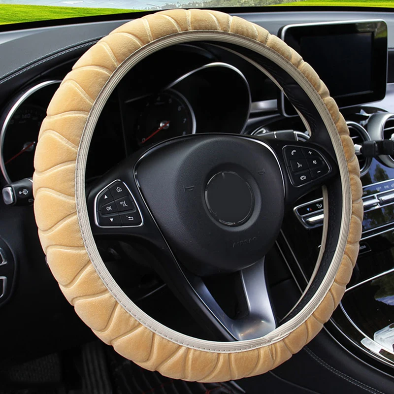 

38cm Car Steering Wheel Covers Super Soft Plush Elastic Auto Steering Wheel Case Wear-resistant Anti-slip Steering Wheel Cover