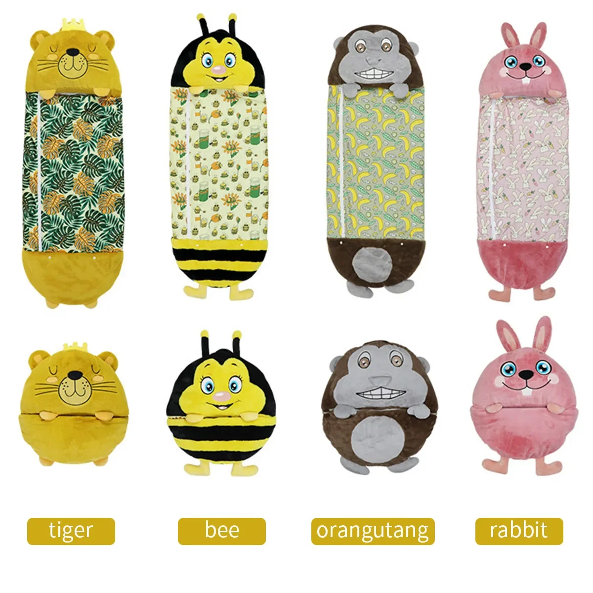 Children Pillow Plush Doll Sleepsacks Kids Animal Cartoon Sleeping Bag Boys Girls Rabbit Fur Cotton Thickened Sleepsack For Gift