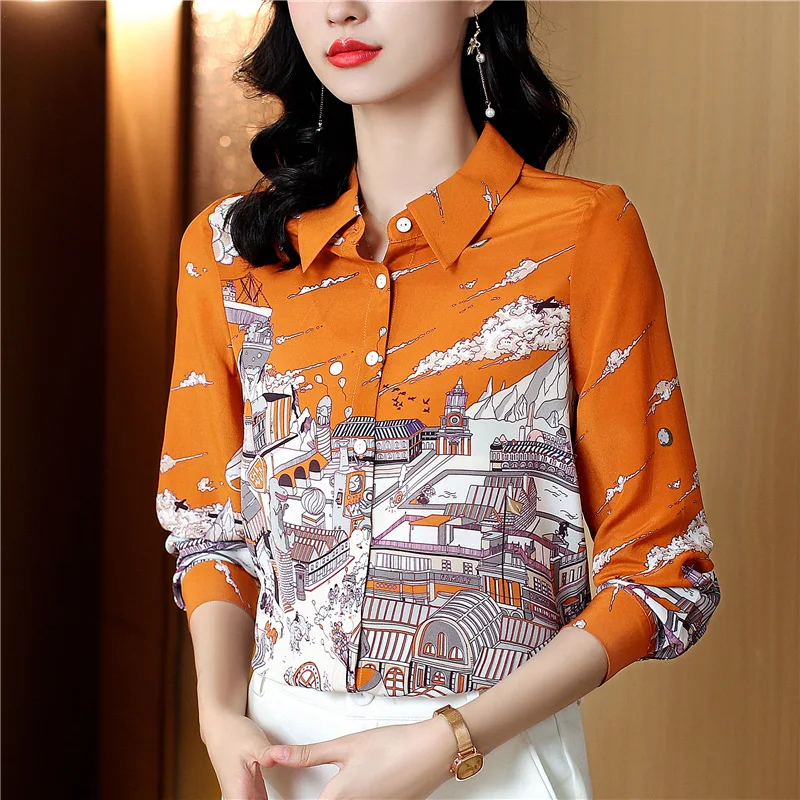 Fashion printing ladies shirts New elegant Women\'s Blouses 2023 Spring Autumn Long Sleeve Shirts Tops Blusas Mujer