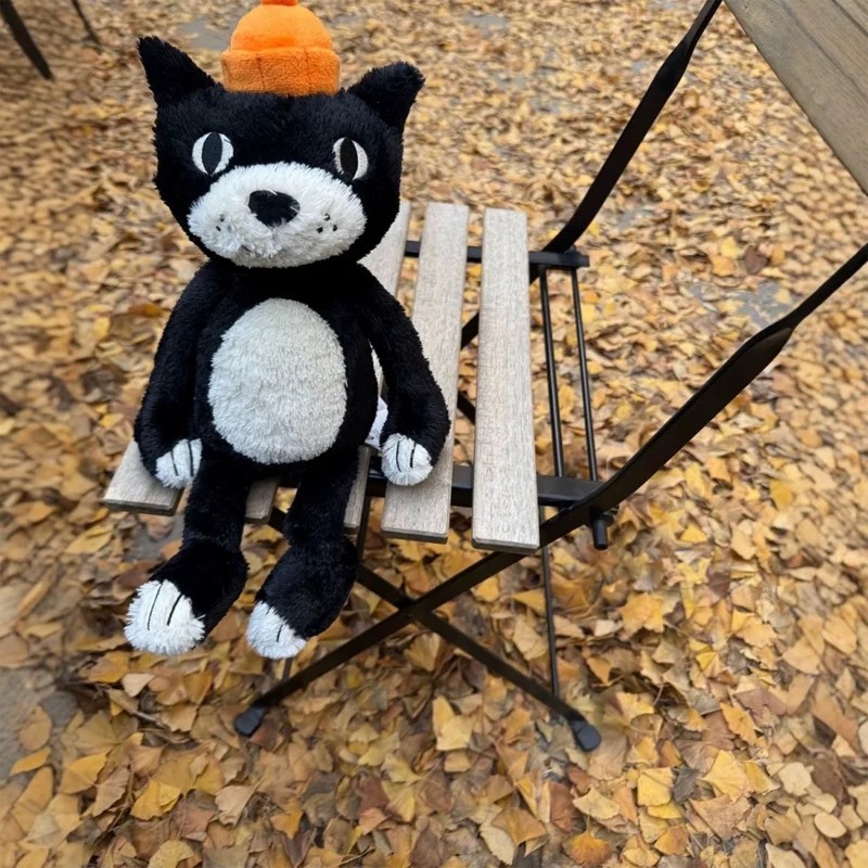 متعة الكرتون قبعة يرتدي أسود أبيض القط أفخم دمية لطيف لينة رفيق شفاء القط هلام دمية وسادة حلية هدايا عيد الميلاد لعبة