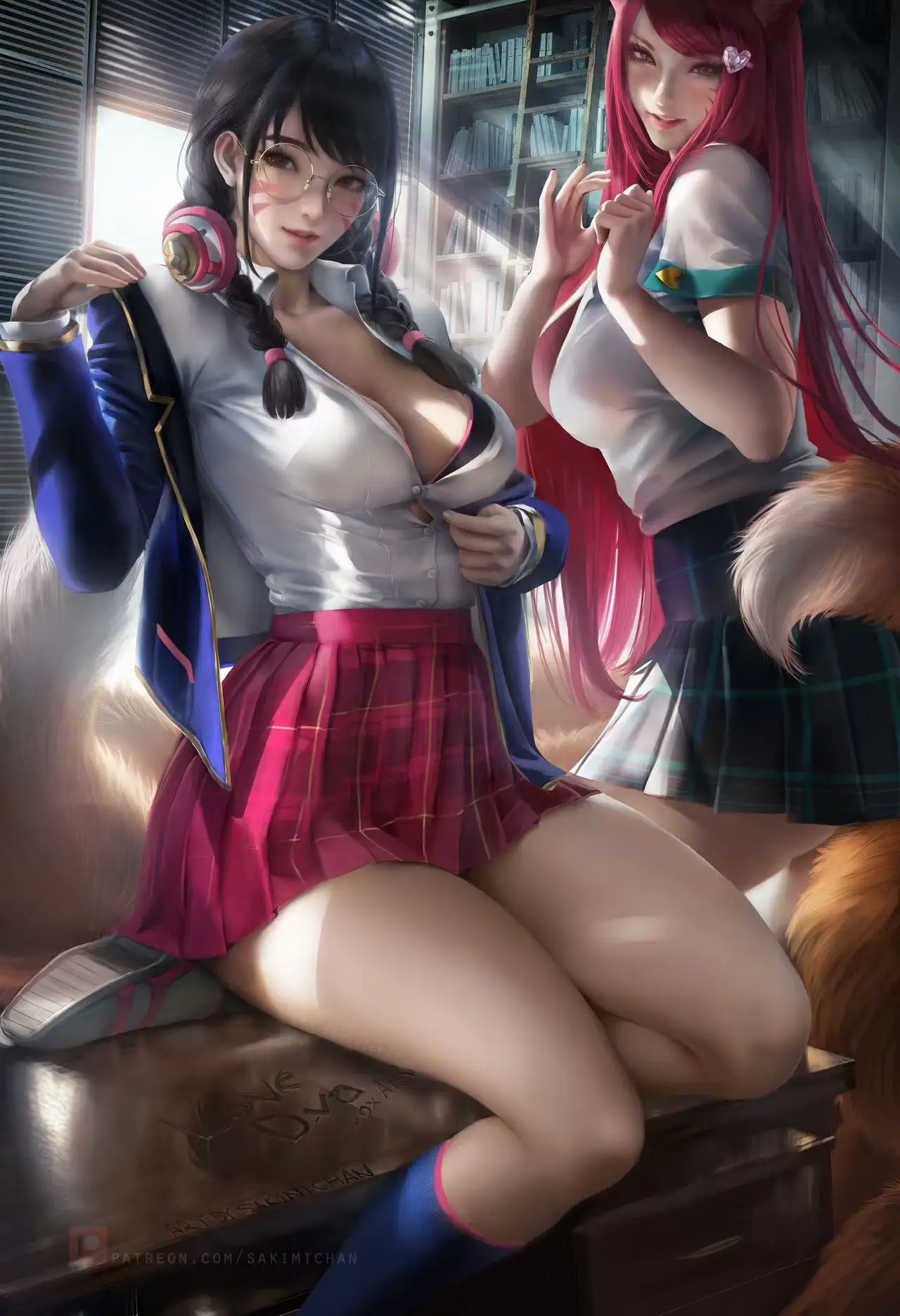 Game Over Watch D.VA & LOL Ahri Uniform Big Boobs Print Canvas Anime Sex Nude Girl HD Poster Living Room Bedroom Handing Picture