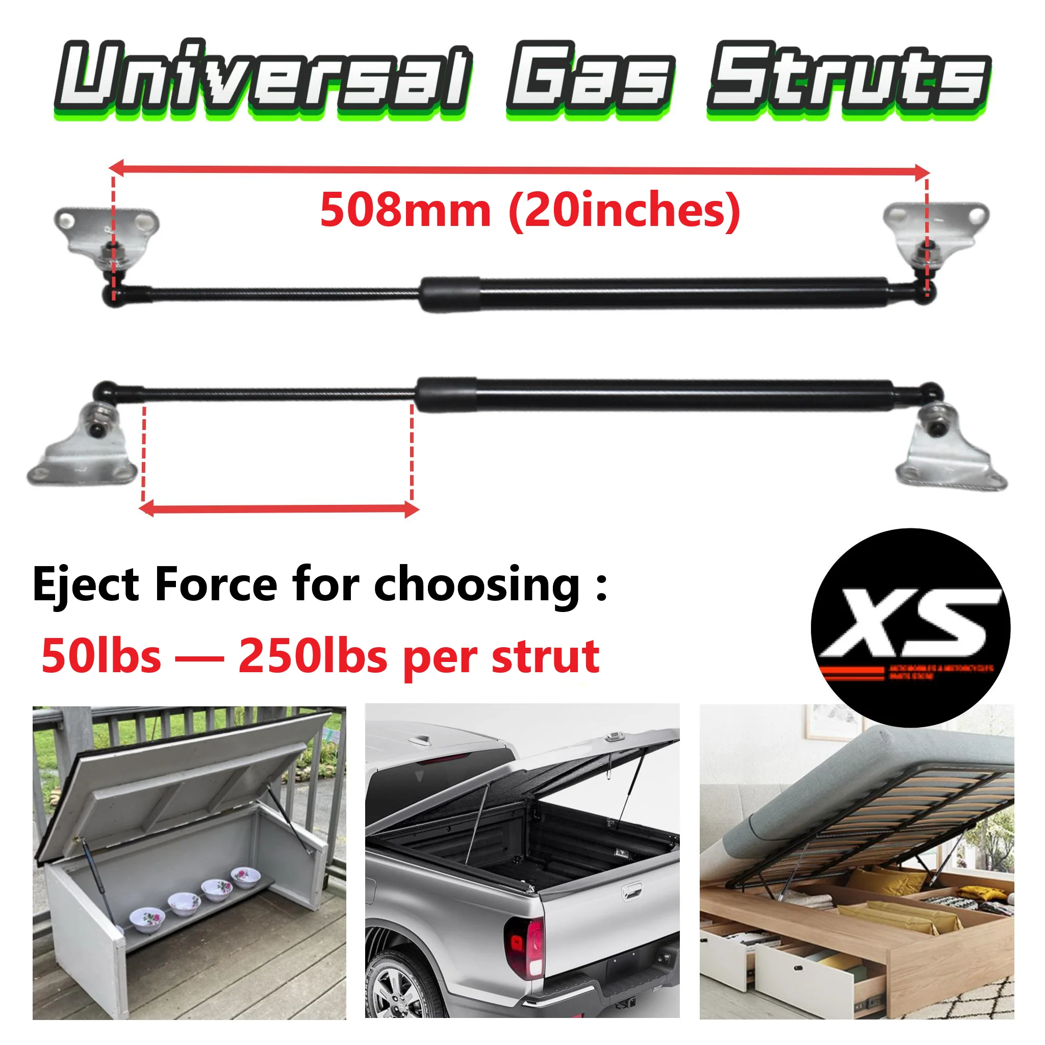 

2 шт., 20 дюймов, 50 фунтов-250 фунтов, газовая стойка с кронштейном, гайка для ящика для хранения кровати, крышка Tonneau, кухонный шкаф, DIY проект, подъемные опоры