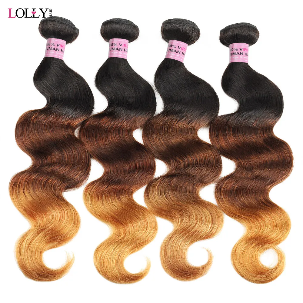 1B 4 27 Ombre Body Wave  Human Hair Bundles 3 Tone Colored Honey Blonde Human Hair Bundles 1 3 4 Bundles Deal Brown Hair Bundles