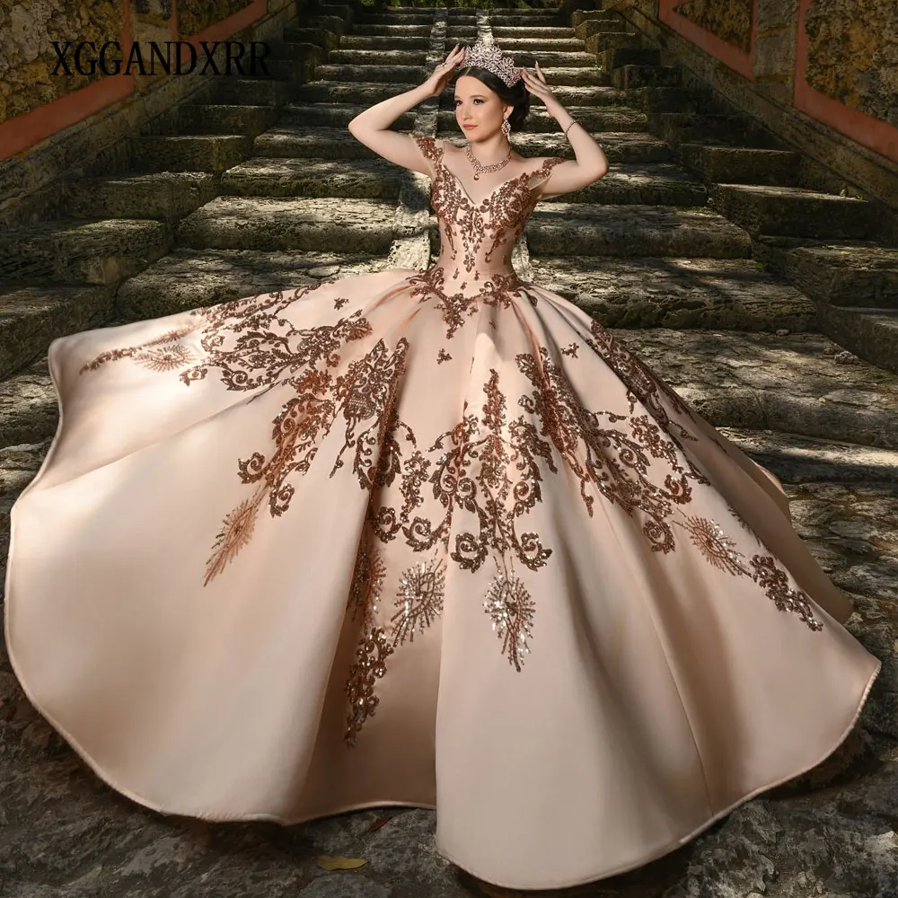 

Customized Champagne Gold Quinceanera Dress 2025 Sweetheart Ball Gown Prom Sweet 15 16 Years Girl Birthday Party Gala Gown