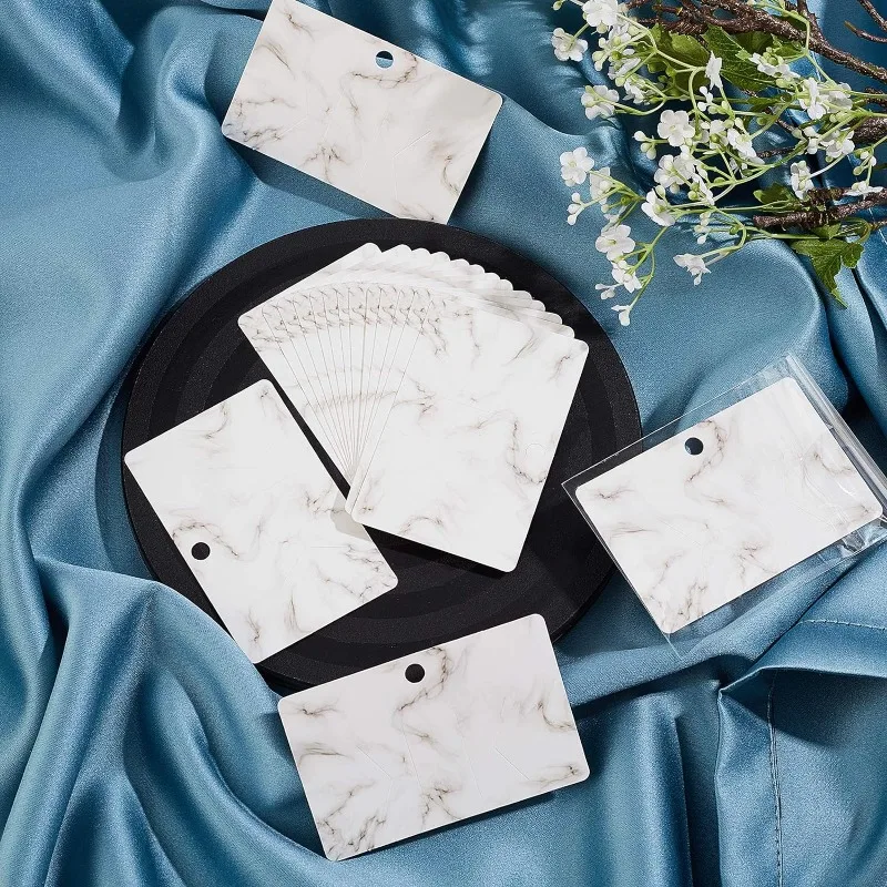 100pcs Hair Bow Holder Marble Pattern Hair Clip Display Cards 3.9x2.5” Rectangular Cardboard Hair Clip Hanger with 100pcs OPP