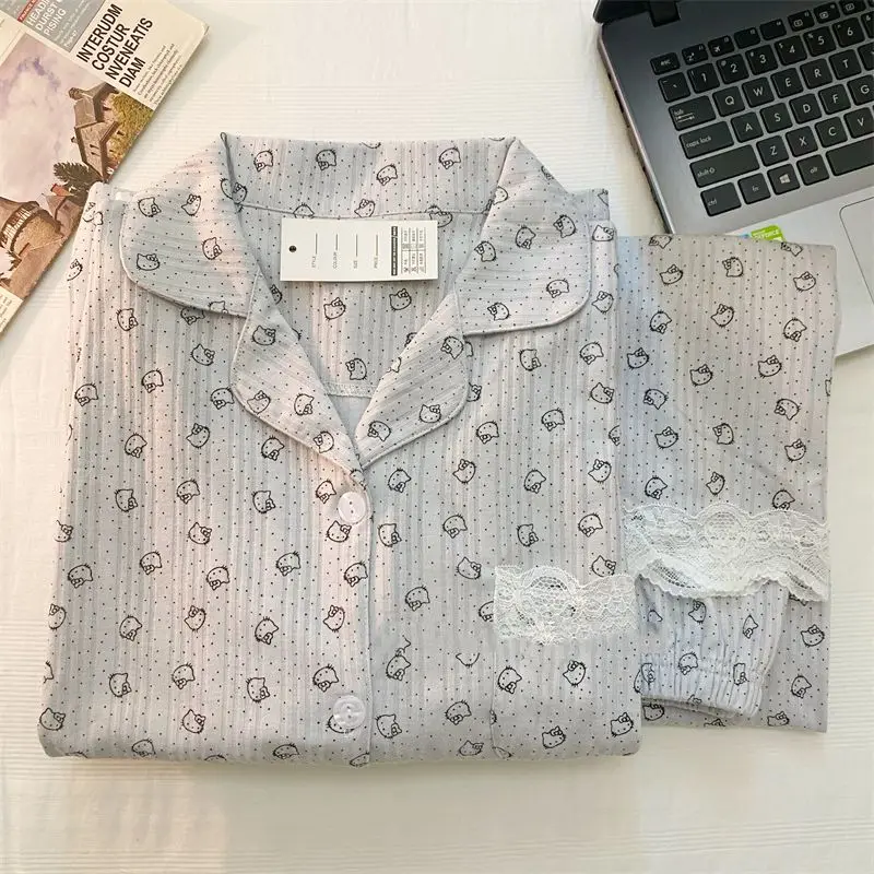 

Sanrio Hello Kitty женский пижамный комплект Cuteore с героями мультфильмов, весенне-осенняя одежда для сна, брюки, ночная рубашка с длинными рукавами, повседневная домашняя одежда