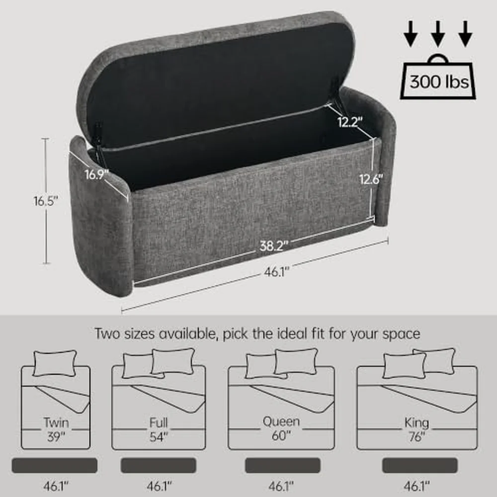Storage Bench Upholstered Storage Ottoman Bench with Hinge Grey