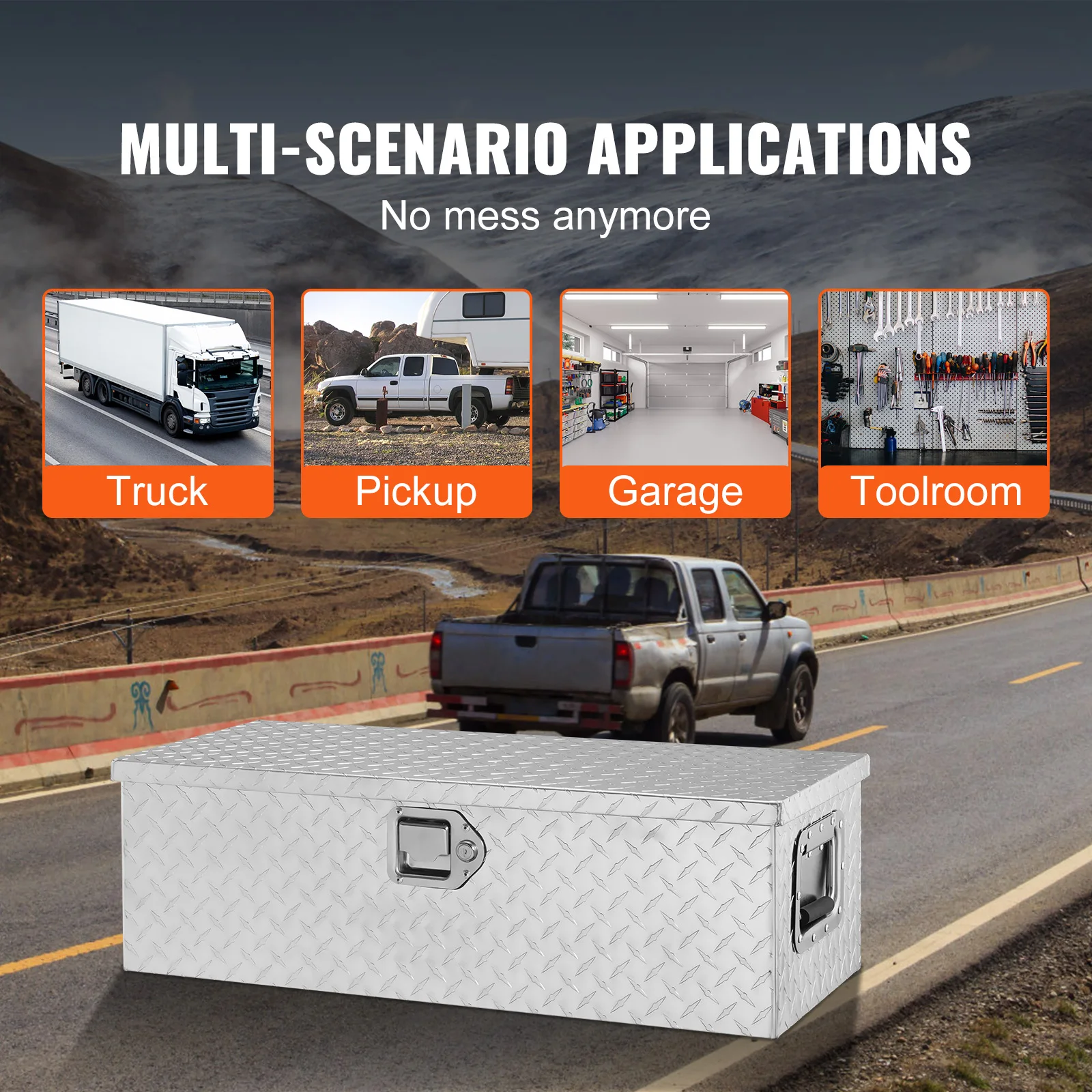 VEVOR Heavy Duty Aluminum Truck Bed Tool Box Plate Tool Box with Side Handle and Lock Keys Storage Tool Box for PickupTruck Bed