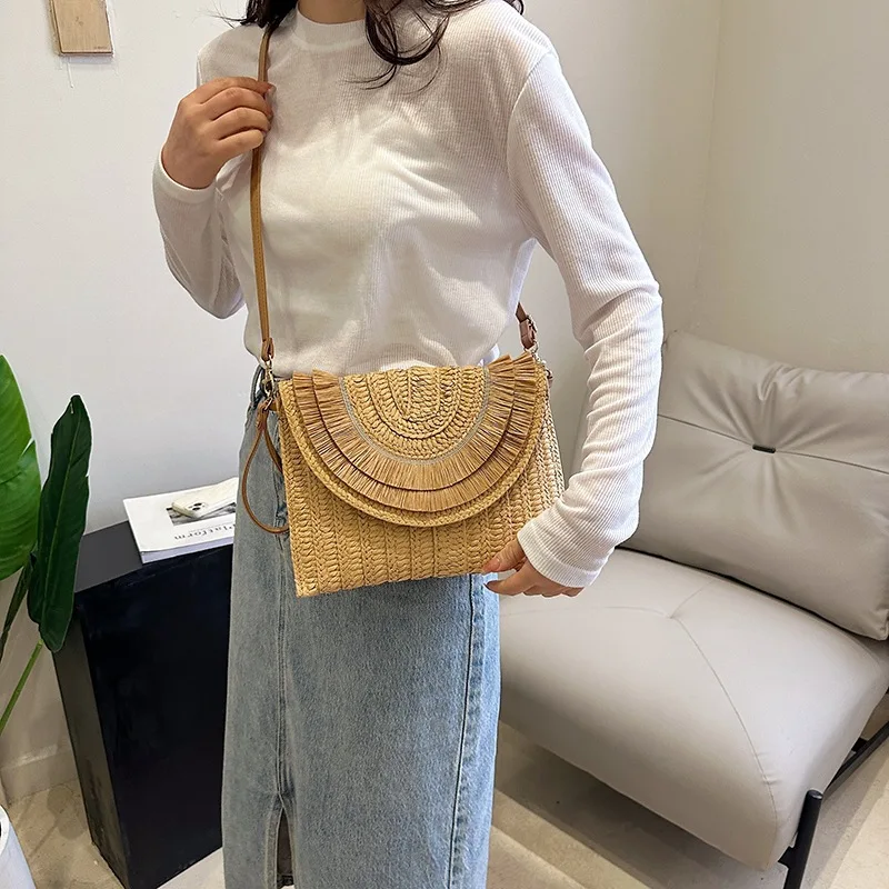 Weaving Bags Fashion Ladies Wristlet Clutches Summer Straw Women Shoulder Crossbody Bags Money Purse Woven Hand-woven Handbags