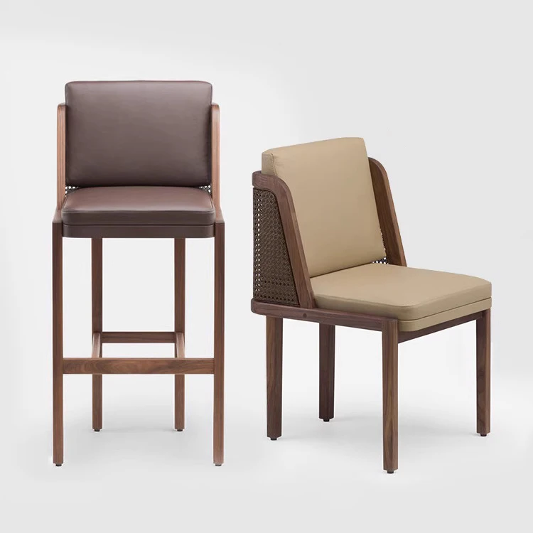 Nordic Modern Retro-Style Bar Stool with Simple Leather Cushion for Living Room Bars Restaurants Cafes Kitchen Islands