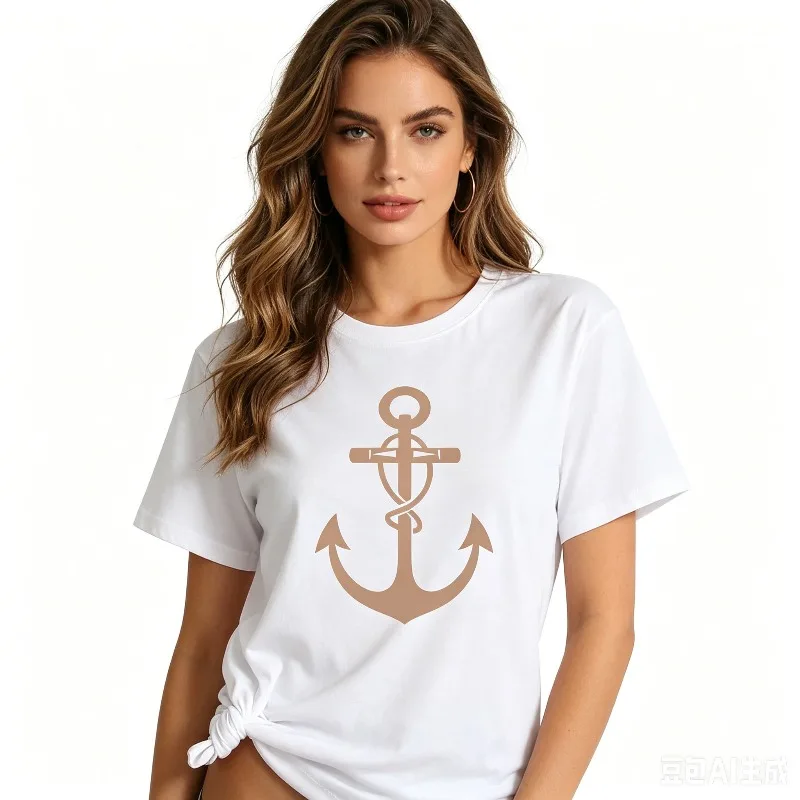 Women's Nautical Anchor T-shirt, Simple Graphic Tee, Black and White Options