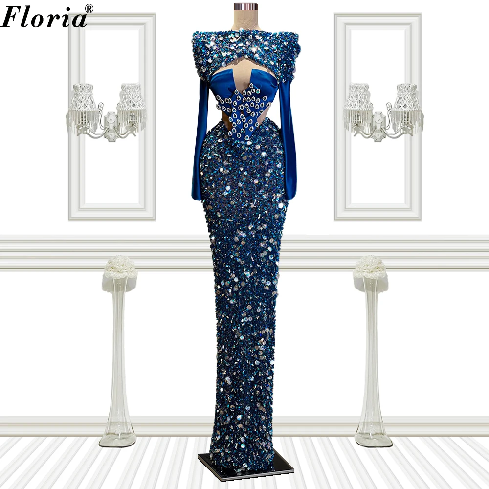 

Luxury Crystals Mermaid Evening Dresses For Women Long Sleeves Celebrity Dresses Red Carpet Runway Dresses Vestido De Noche