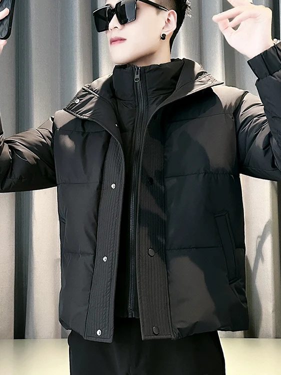 

Мужская зимняя куртка молодежного модного бренда: стильное пальто-обманка (имитация двухслойности) с наполнителем из хлопка, новинка 2025 года, популярное хлопковое утепленное пальто