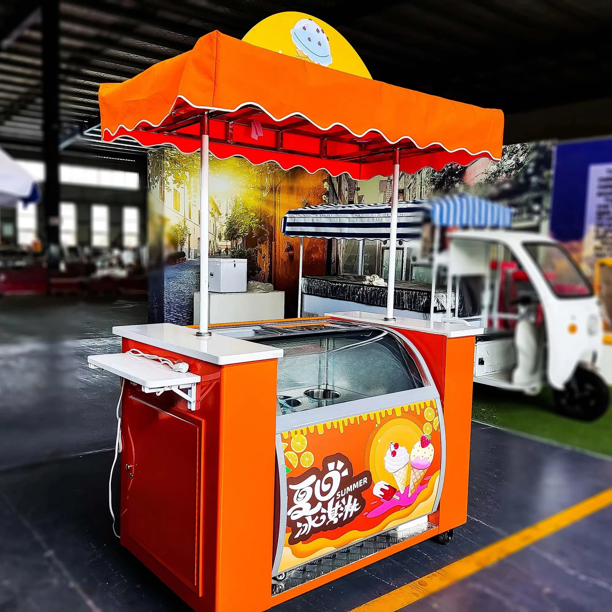 

European standard stainless steel mobile food cart fast food truck, for coffee and ice cream fruit-based street vendor carts