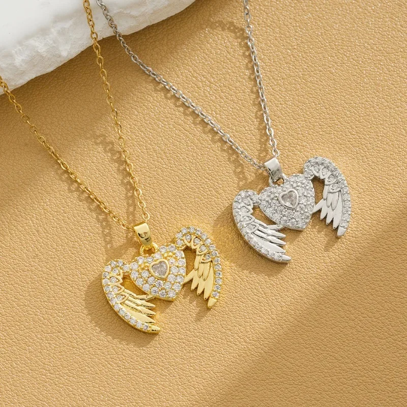 

Micro-inlaid angel wing titanium steel women's necklace, fashionable and trendy collarbone chain, all diamonds exquisite