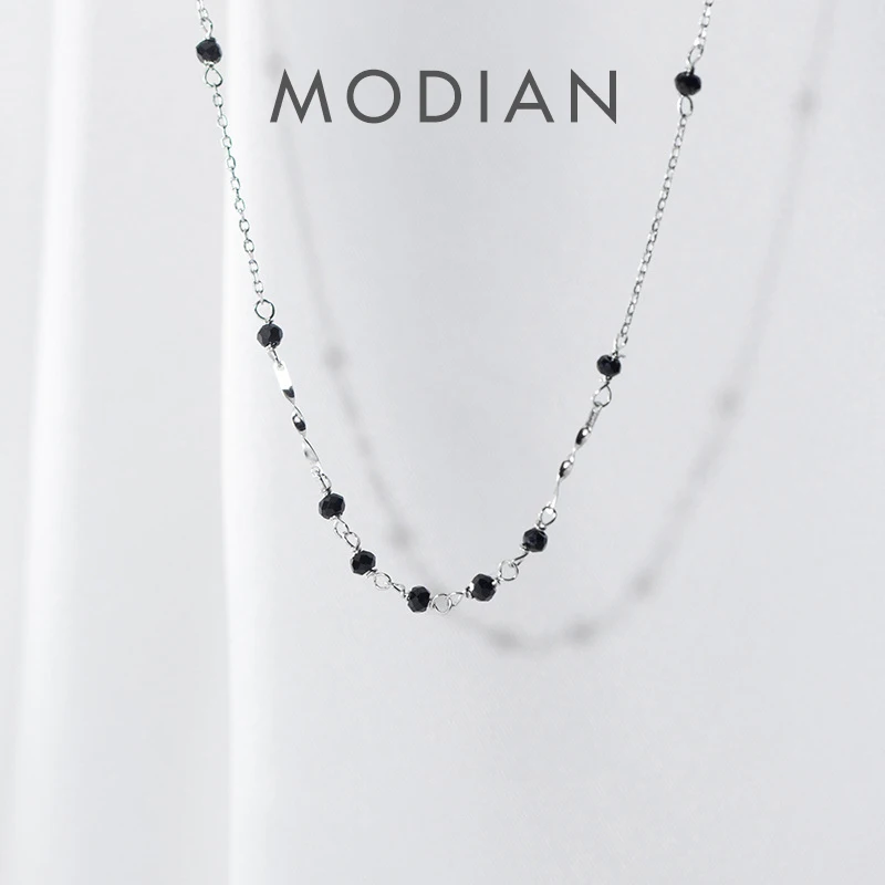 Modian gorący czarny kryształ mała kula nieregularny srebro 925 naszyjnik dla kobiet regulowany naszyjnik Fine Jewelry