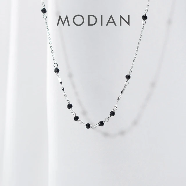 Modian gorący czarny kryształ mała kula nieregularny srebro 925 naszyjnik dla kobiet regulowany naszyjnik Fine Jewelry