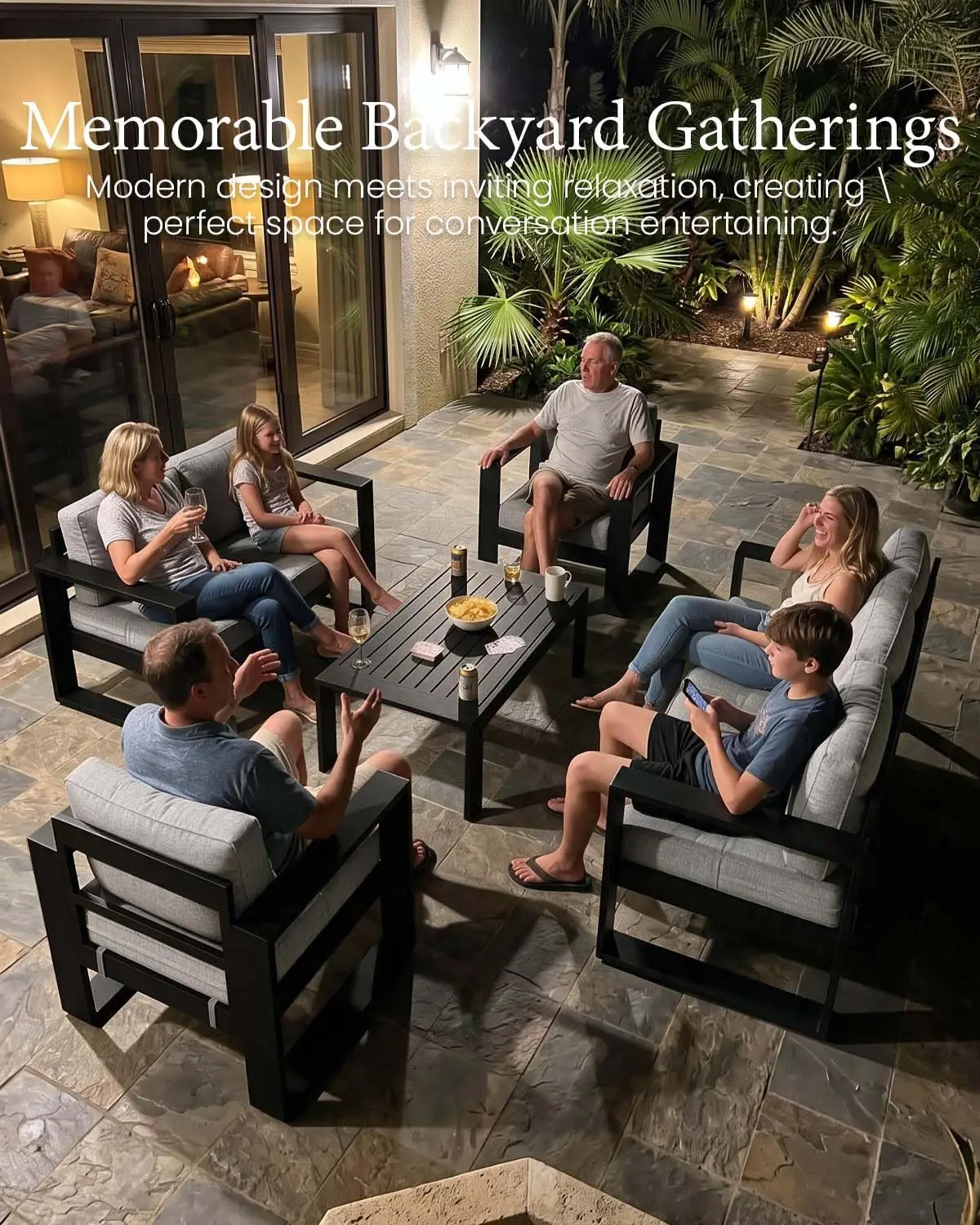 Aluminum Patio Furniture Sofa Set with Coffee Table & Washable Cushions for Porch Backyard Deck, Customized