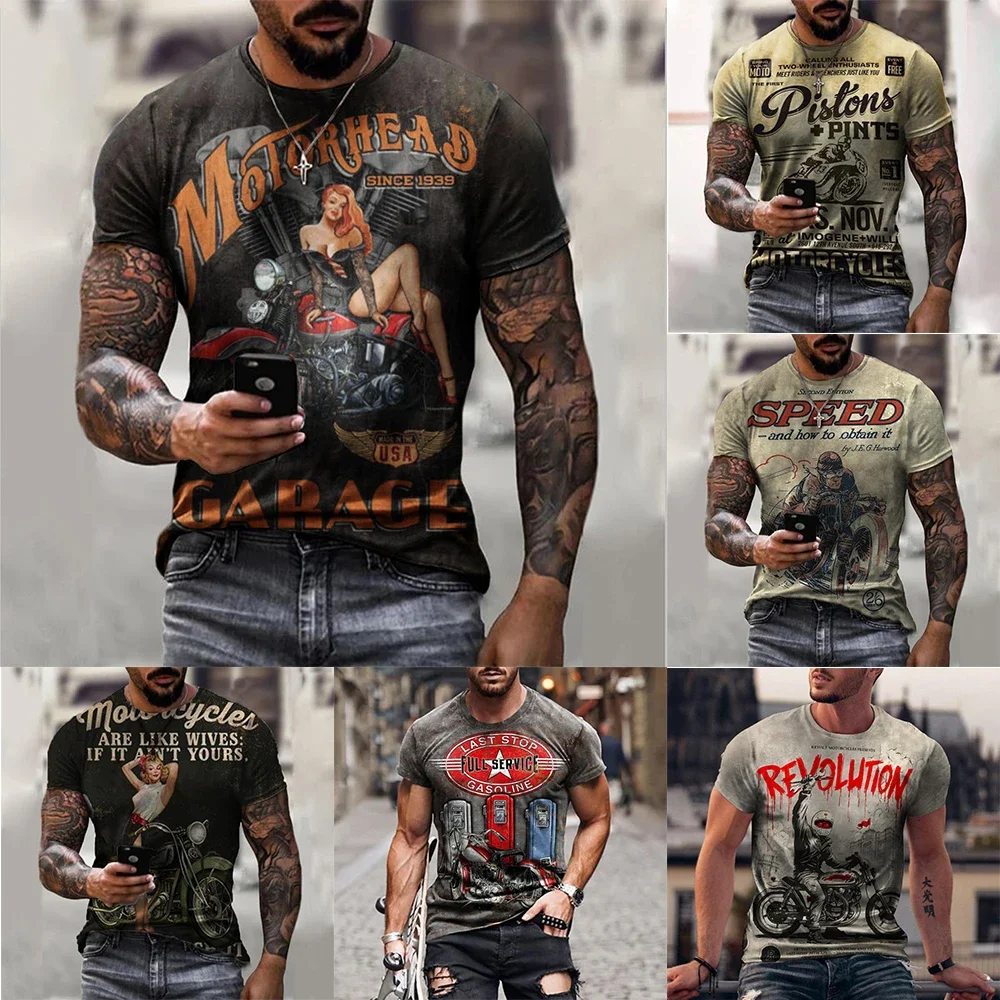 Retro men's casual short-sleeved T-shirt summer round neck street retro short-sleeved oversized men's breathable and refreshing