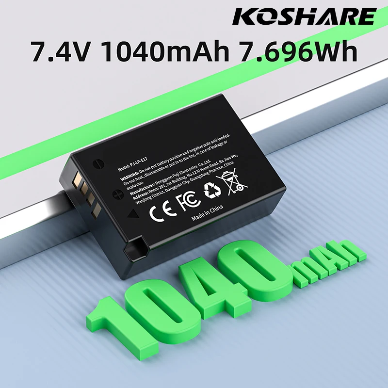 KOSHARE LP-E17 Camera Li-ion Battery Pack 7.4V 1040mAh For Canon EOS R8 RP R50 R100 250D M3 M5 M6 750D 760D T6s 800D T8i LPE17