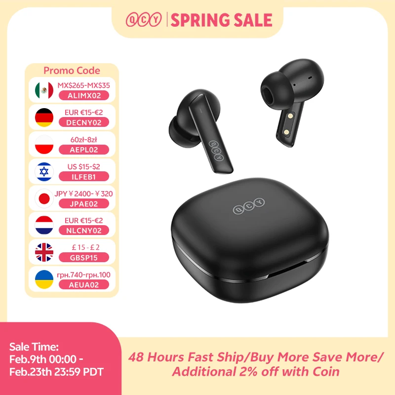 QCY HT05 ANC Wireless Earphone 40dB Noise Cancelling Bluetooth 5.2 Headphone 6 Mic ENC HD Call TWS Earbuds Transparency Mode