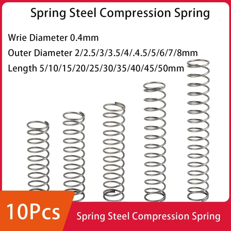 

10Pcs Spring Steel Compression Spring Strong Hardware Fitting Wire Diameter 0.4Mm Outer Dia 2-8Mm Length 5-50Mm Customized