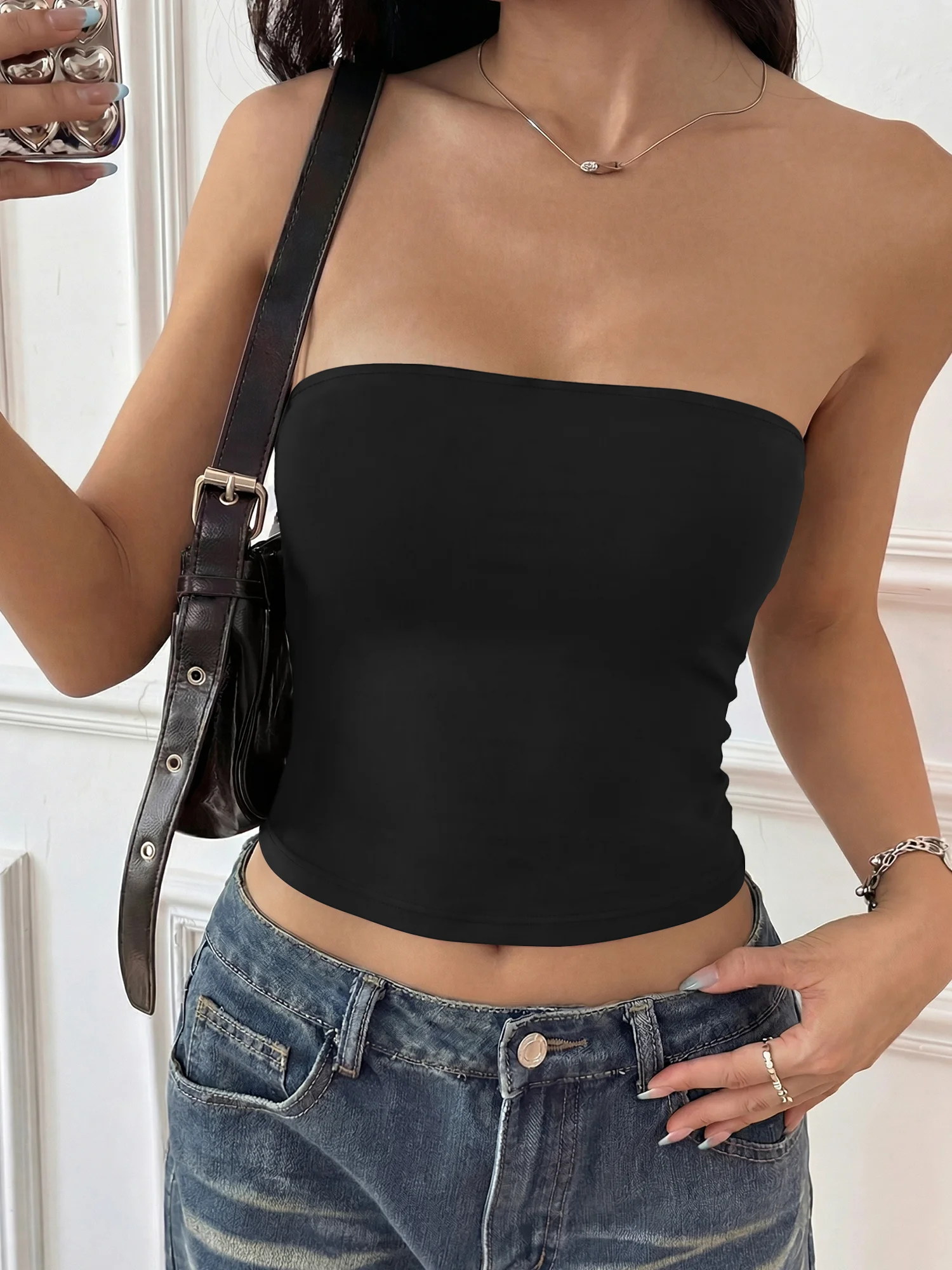 Y2K Solid Tube Top for Women Stretch Strapless Bandeau Crop Top Slim Fit Sleeveless Summer Streetwear Vest 3 Colors Available