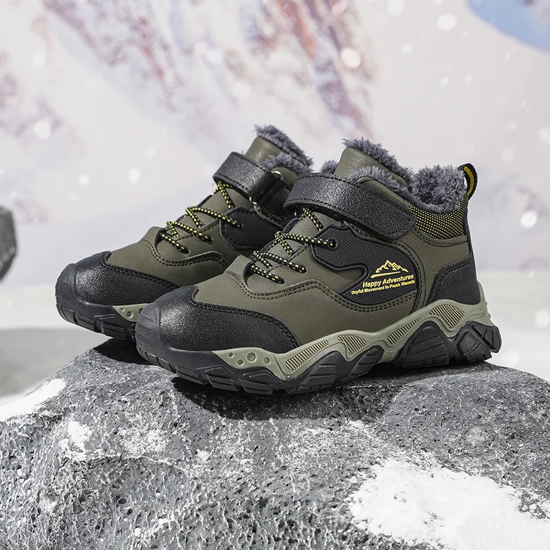 

New winter boys' waterproof and anti-slip cotton shoes with fleece and thickened warmth outdoor children's sports shoes