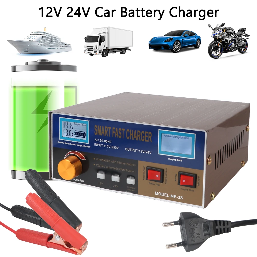 Pulse Repair For SUV Truck Boat Motorcycle EU/US Plug 400W Intelligent Pulse charger 12V/24V Car Battery Charger