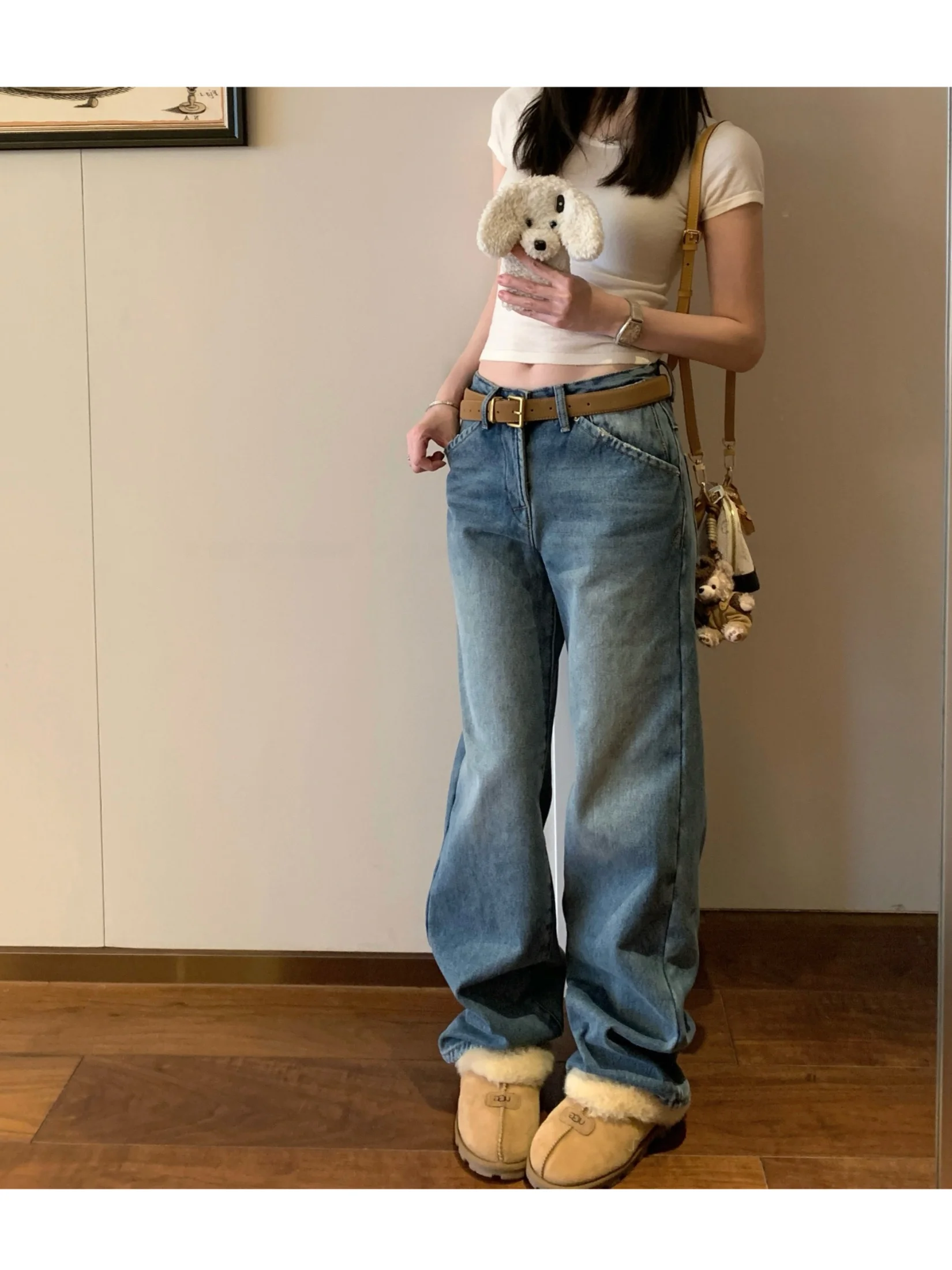 

Waed Blue Jeans High Waist Wide Leg Casual Pants Women's Cotton Stretch Jeans Winter Season l Waist Zipper Fly