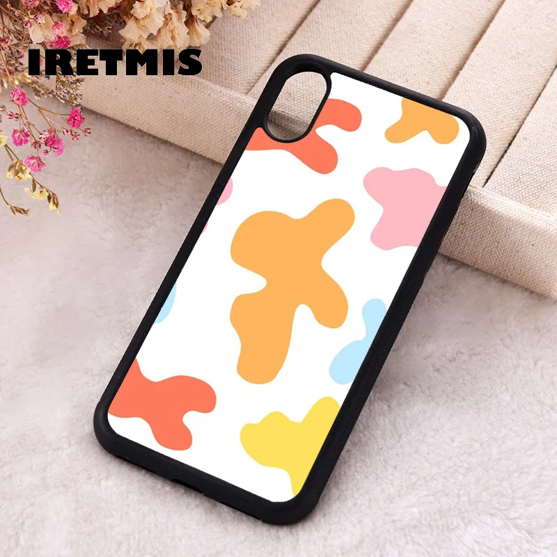 Iretmis phone cover cases for iphone 6 6S 7 8 Plus X Xs Max XR 11 12 13 MINI 14 15 Pro Soft Silicone Rubber Rainbow cow print