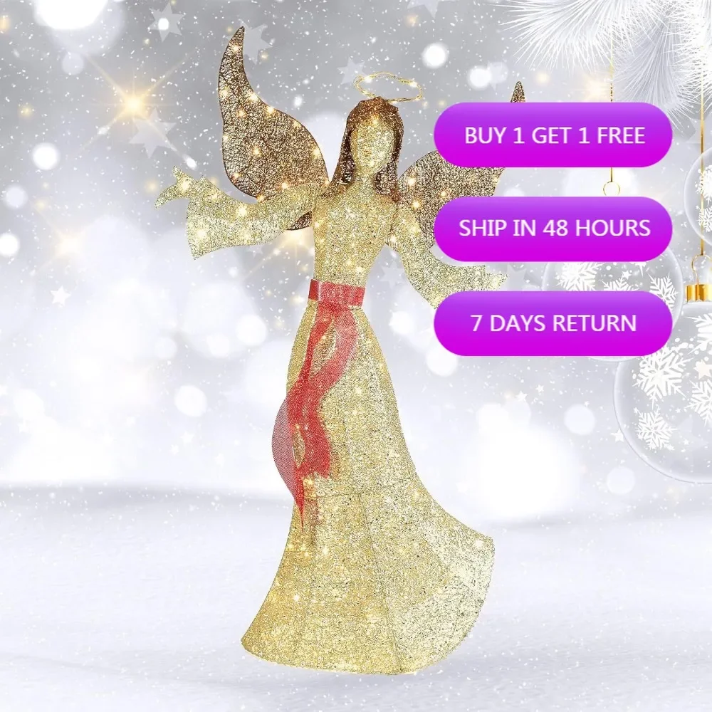 

120 LED-Illuminated Outdoor Angel Christmas Decor - Elegant Winged Holiday Accent