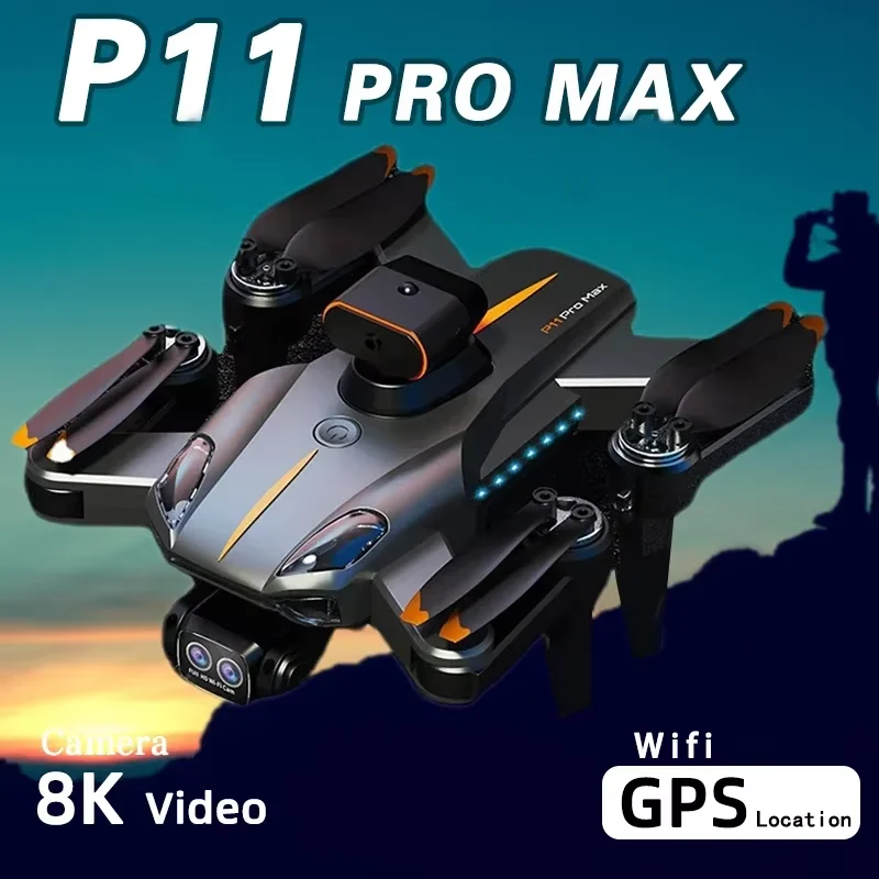 Drone Mini kamera ganda P11s, hadiah mainan pesawat tanpa awak lipat Profesional 4K pencegah aliran optik elektrik