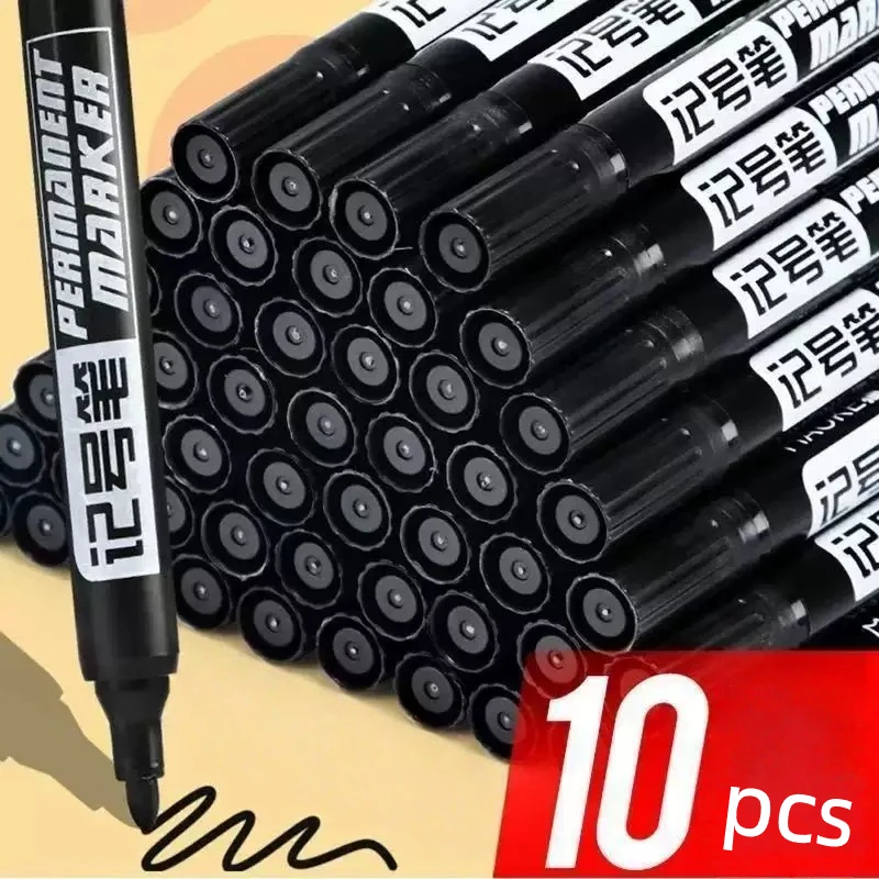10 Oil-Based Marker Pens Black Line Marking Pens Waterproof and Non Fading Express Delivery Large Headed Pens Non Erasable